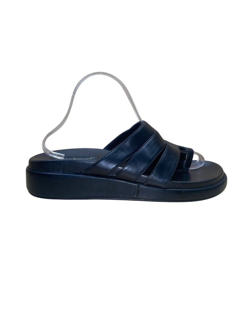 Harvé Benard Women’s Black Leather Slide Sandals Toe Loop Comfort Sole Size 10M
